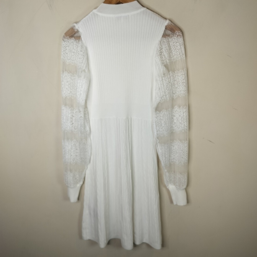 Nanette Lepore Dress Sheer Lace Sleeve Stretch Knit - Picture 8 of 9